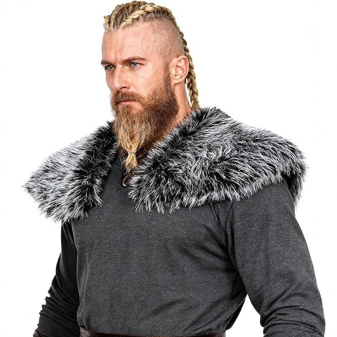 Herren Schultercape im Wiking‑/LARP‑Stil aus hochwertigem Kunstpelz mit breitem Umlegekragen Shop Nory