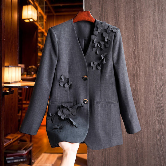 Damen Modischer Blazer mit 3D-Blüten-Details Shop Nory