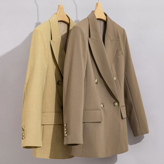 Damen Doppelreihiger strukturierter Blazer mit markantem Revers und Pattentaschen Shop Nory