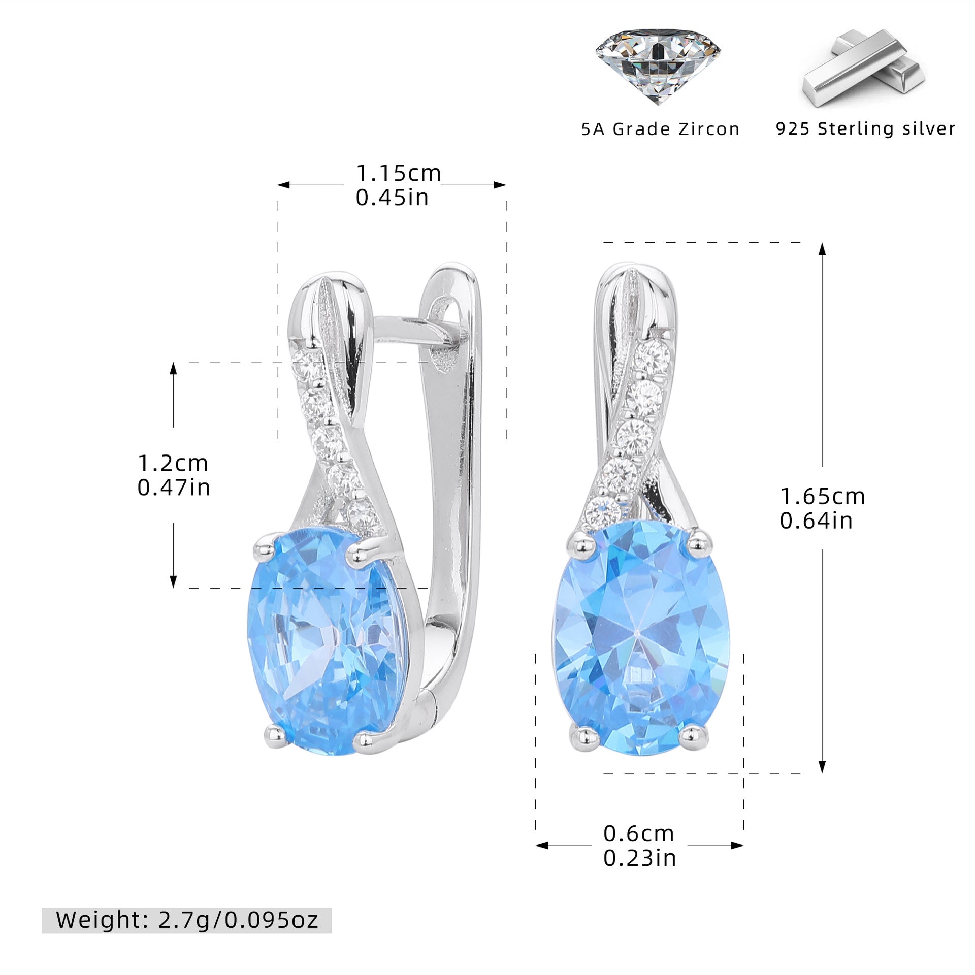 Damen Ohrhänger mit elegantem ovalen Design aus 925 Sterlingsilber und funkelnden Zirkonen Shop Nory