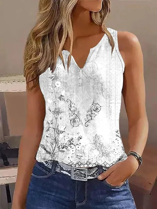 Damen Elegantes ärmelloses Oberteil mit floralen Akzenten