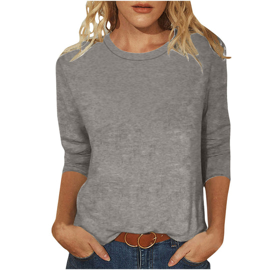 Damen nan lässiges 3/4-Arm Shirt mit Rundhalsausschnitt, lockerer Passform und seitlichen Schlitzen Shop Nory