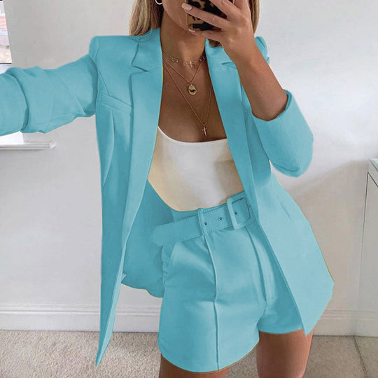 Damen Elegantes Zweiteiliges Blazer‑Shorts‑Set mit tailliertem Reversblazer und High‑Waist Shorts Shop Nory