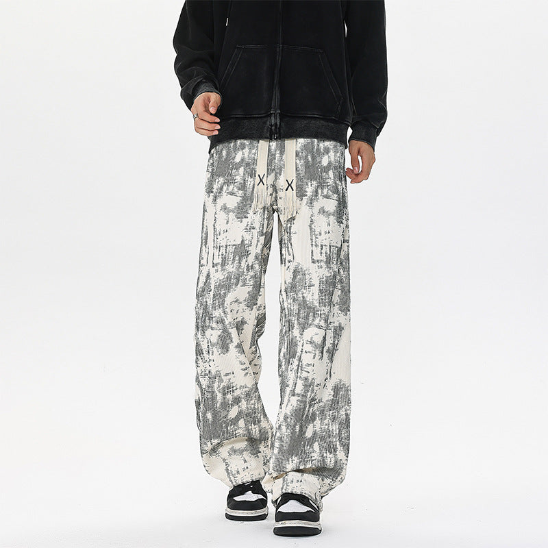 Herren Weit geschnittene Loungehose mit abstraktem Allover‑Print, elastischem Bund und Tunnelzug Shop Nory