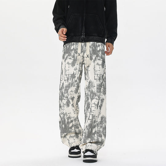Herren Weit geschnittene Loungehose mit abstraktem Allover‑Print, elastischem Bund und Tunnelzug Shop Nory