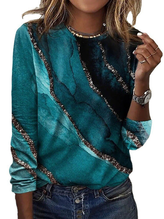 Damen Langärmeliges Oversize-Sweatshirt mit abstraktem Aquarell-Mosaikprint Shop Nory