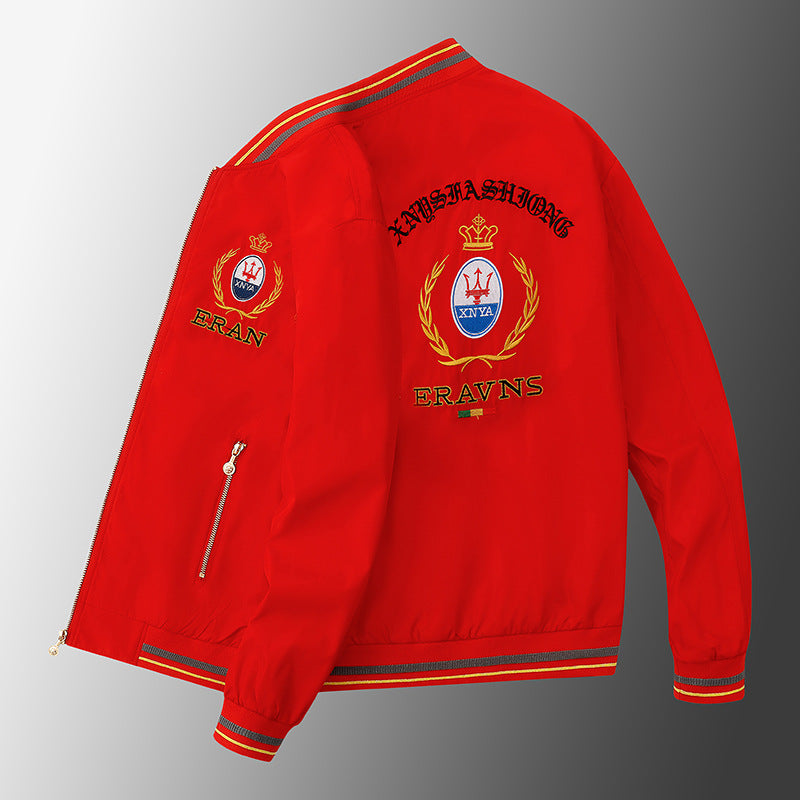 Herren Stickdetail-Bomberjacke im Retro-Crest-Stil mit Emblemstickerei und Reißverschluss-Ärmeltasche Shop Nory