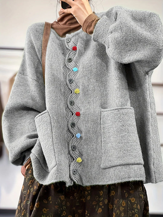 Damen Oversized Strickcardigan mit Zierknopfleiste und aufgesetzten Taschen Shop Nory