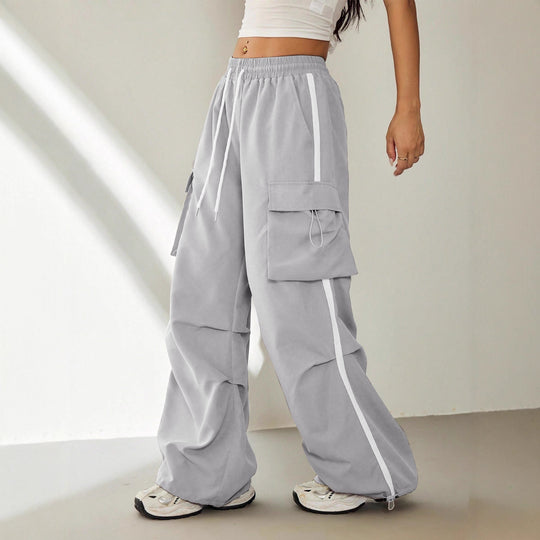 Damen Weite Cargo‑Loungehose mit Gummibund, Tunnelzug und großen Klappentaschen Shop Nory