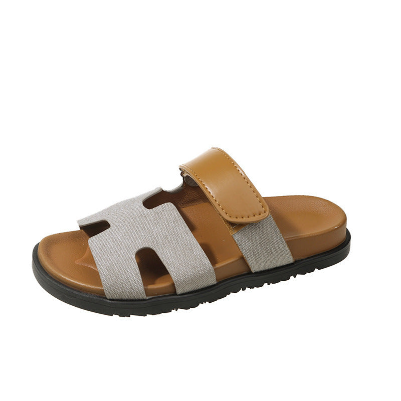 Damen komfortable Veloursleder-Sandalen mit verstellbarem Klettverschluss und rutschfester Sohle Shopnory
