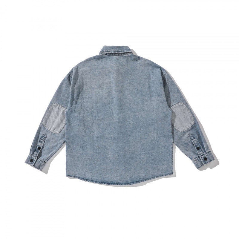 Unisex Kastenförmige Oversized Denim Hemdjacke mit Brusttasche und verwaschener Optik Shop Nory
