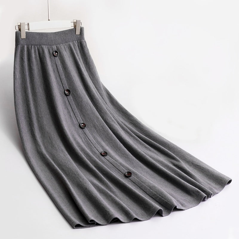 Damen Langer Faltenrock mit Knopfdetails Shop Nory