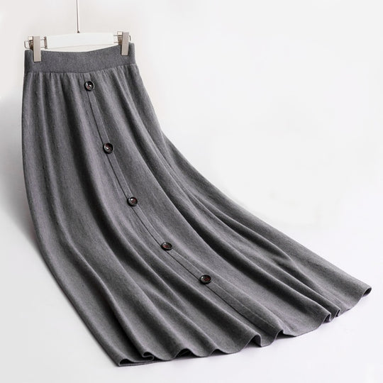 Damen Langer Faltenrock mit Knopfdetails Shop Nory