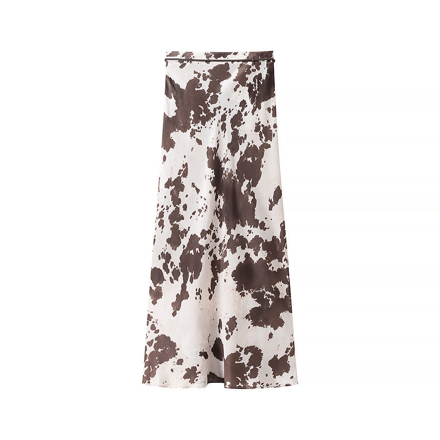 Damen Maxirock mit Kuhfleckenmuster, A‑Linie und feinem Taillenband Shop Nory