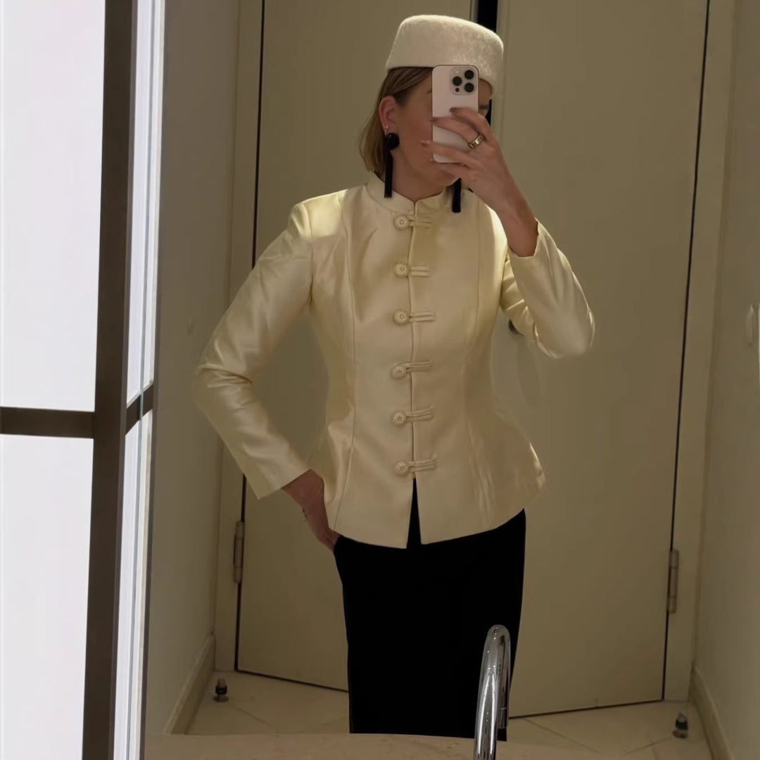 Damen Chinesisch inspiriertes Jackett mit Stehkragen und Zierknotenverschlüssen Shop Nory