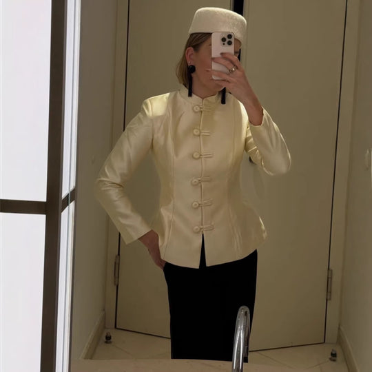 Damen Chinesisch inspiriertes Jackett mit Stehkragen und Zierknotenverschlüssen Shop Nory