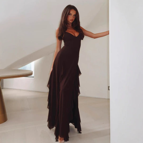 Damen Maxikleid mit fließendem Schnitt und seitlichem Schlitz