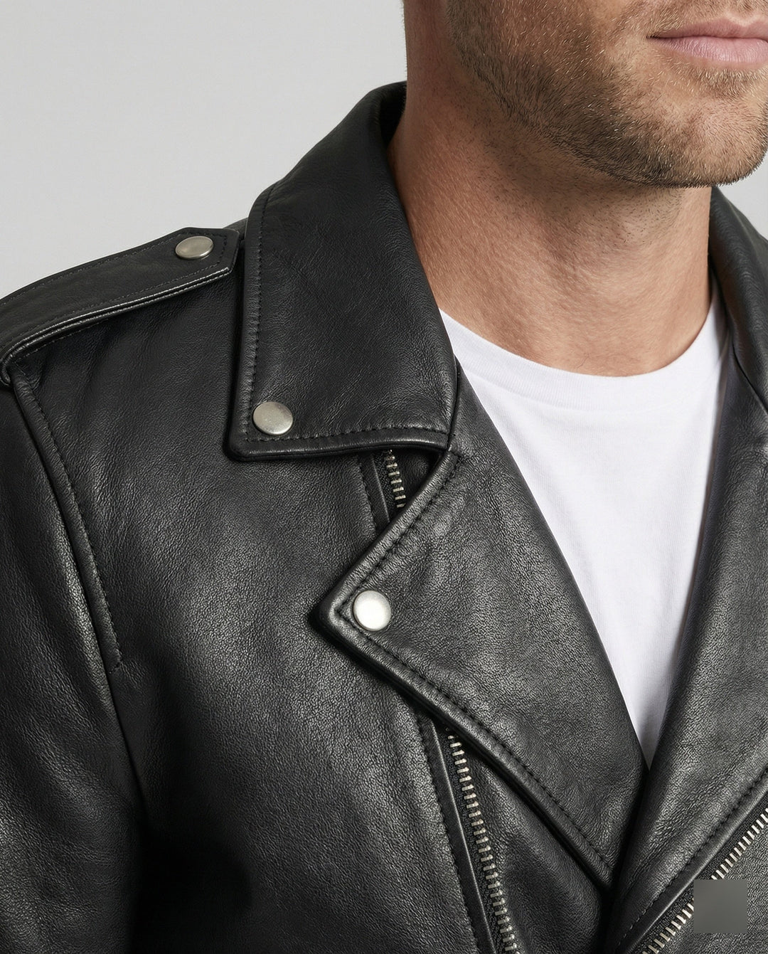 Herren Kunstleder Bikerjacke mit asymmetrischem Reißverschluss