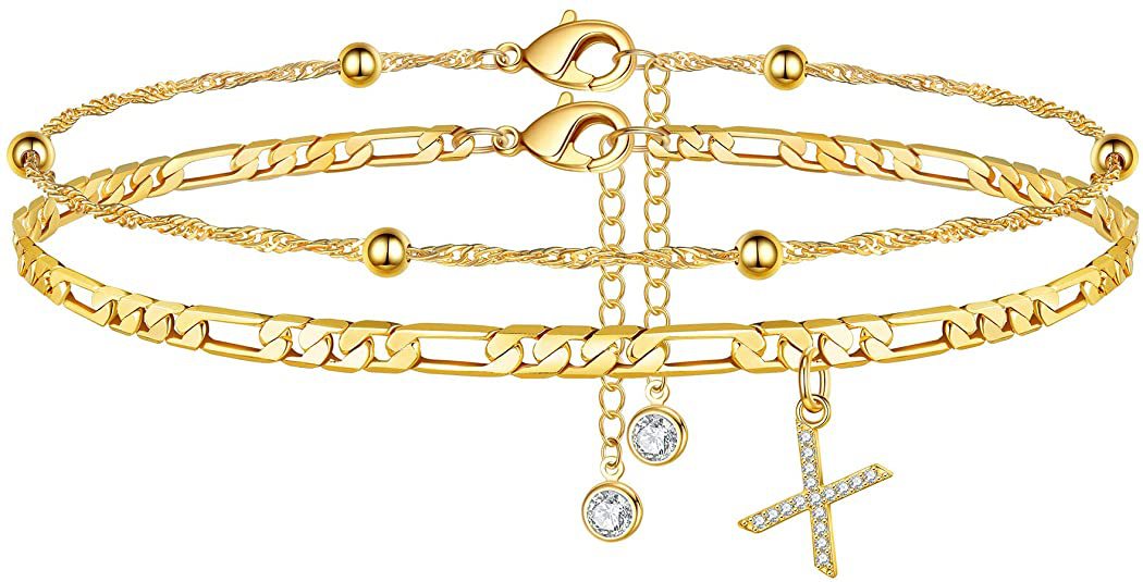 Damen Fußkettchen mit personalisiertem Anhänger und funkelnden Zirkonia-Elementen Shop Nory