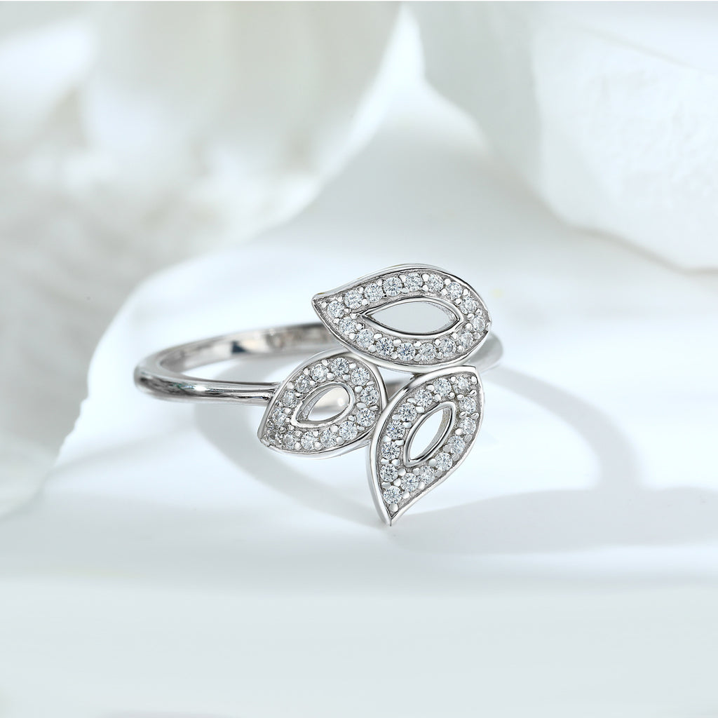 Damen Ring mit funkelndem Blattdesign und exquisite Zirkonia-Besatz Shop Nory