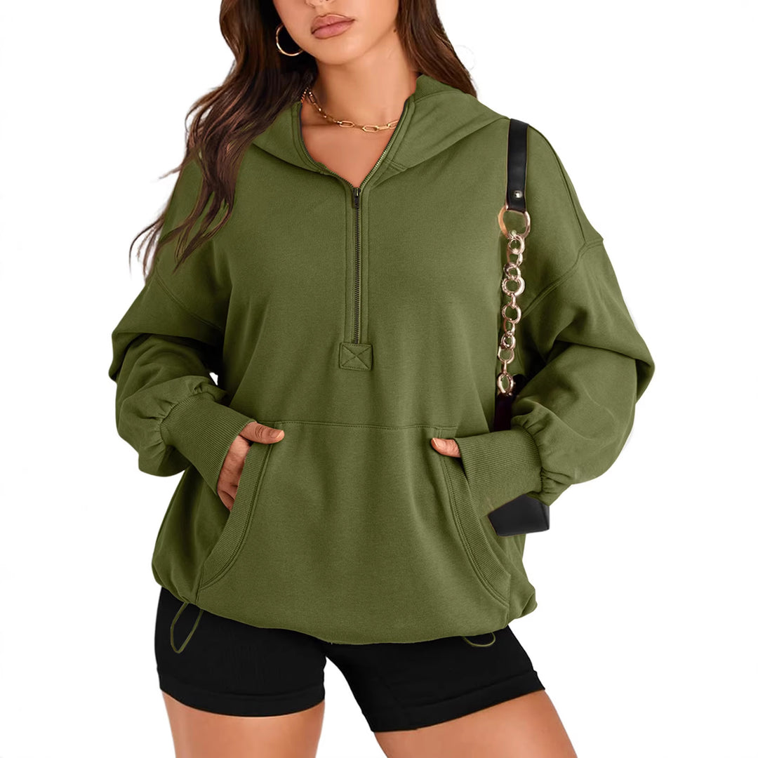 Damen Oversize-Halbzip-Hoodie mit Tunnelzug und Kängurutasche Shop Nory