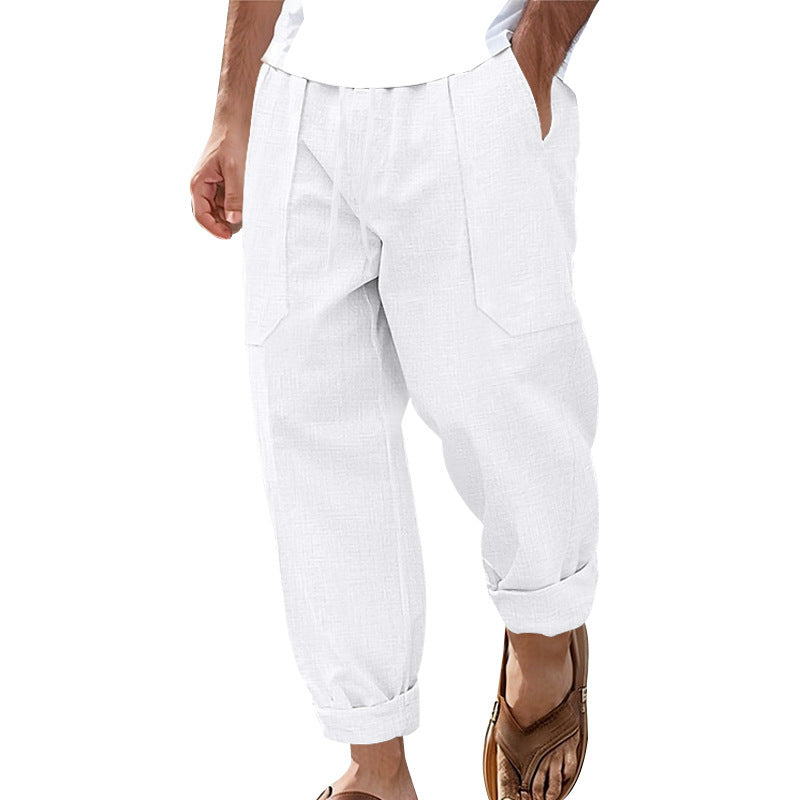 Herren lockere Leinen-Hose mit Seitentaschen