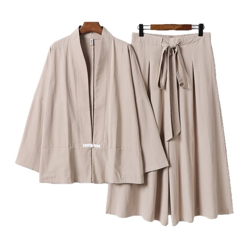 Damen Zen-inspiriertes Kimono-Set aus fließender Viskose mit kurzer Jacke und weiter Culotte-Hose Shop Nory