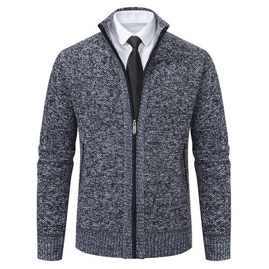 Herren elegante Strickjacke mit durchgehendem Reißverschluss und strukturiertem Design