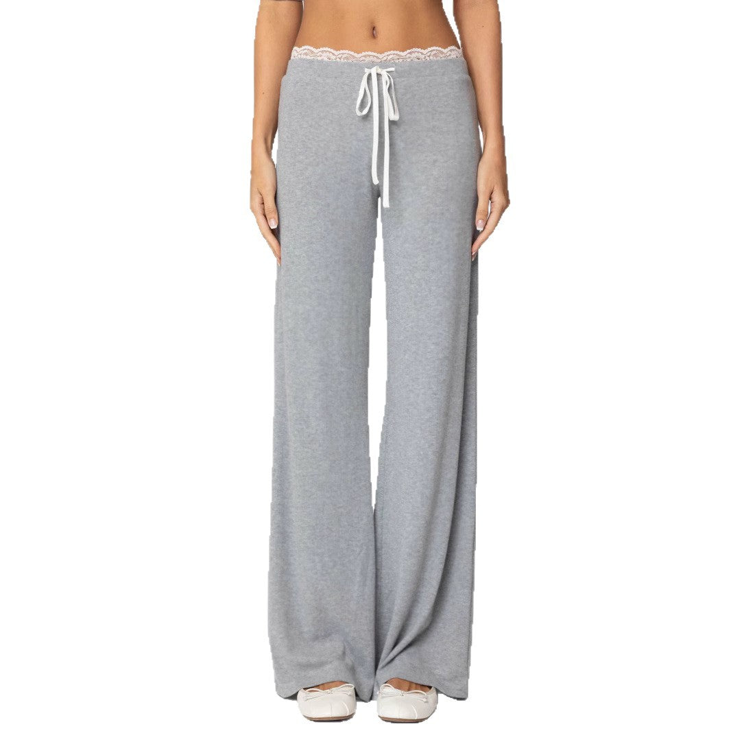 Damen weite Loungehose mit Spitzenbund und Kordelzug Shop Nory