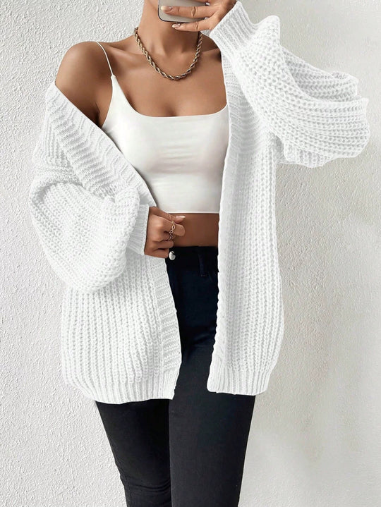 Damen nan Oversize-Strickcardigan mit grobem Waffelstrick, offener Front und voluminösen Ballonärmeln Shop Nory