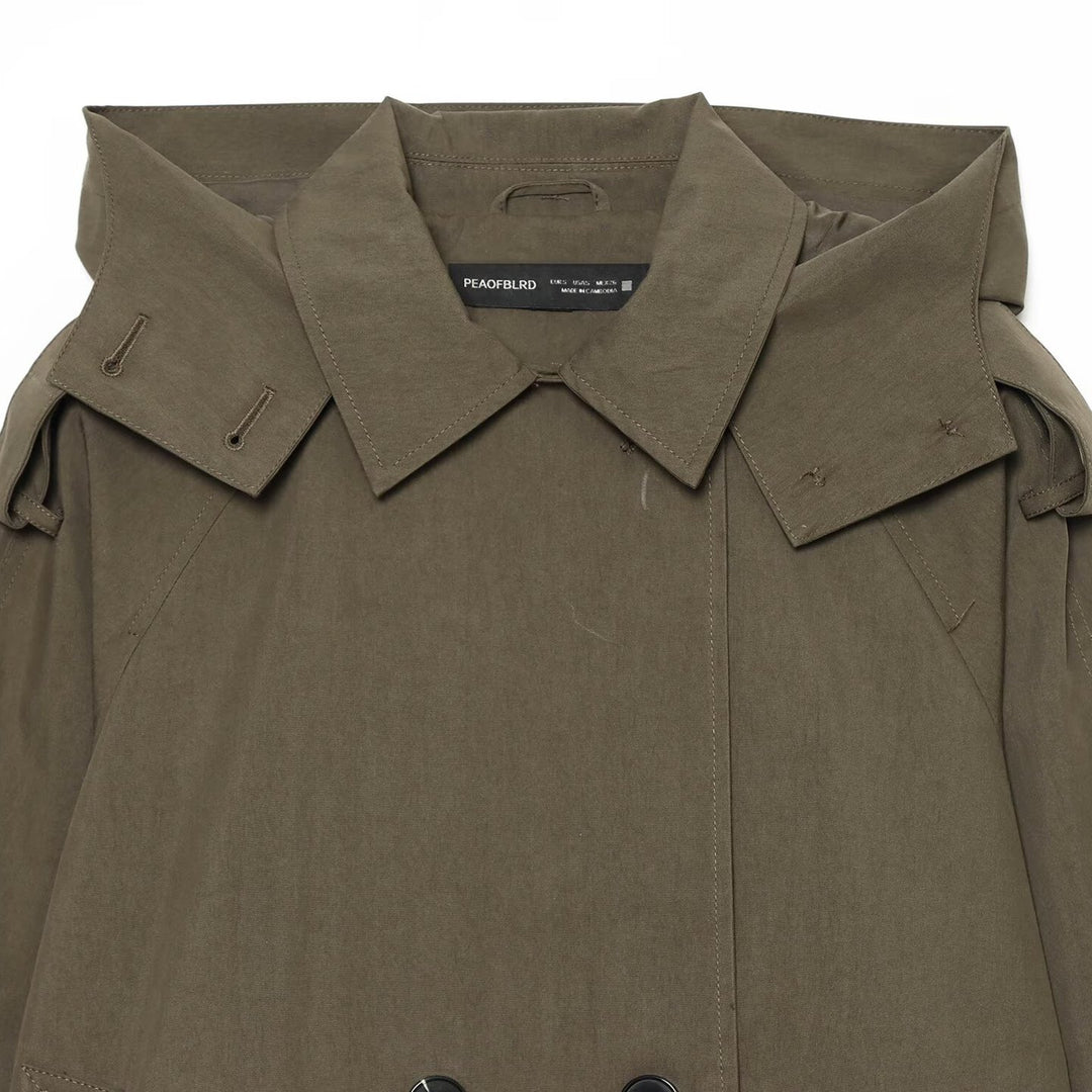 Damen Kurzgeschnittener Doppelreihiger Trenchcape-Mantel mit abnehmbarem Kragen Shop Nory