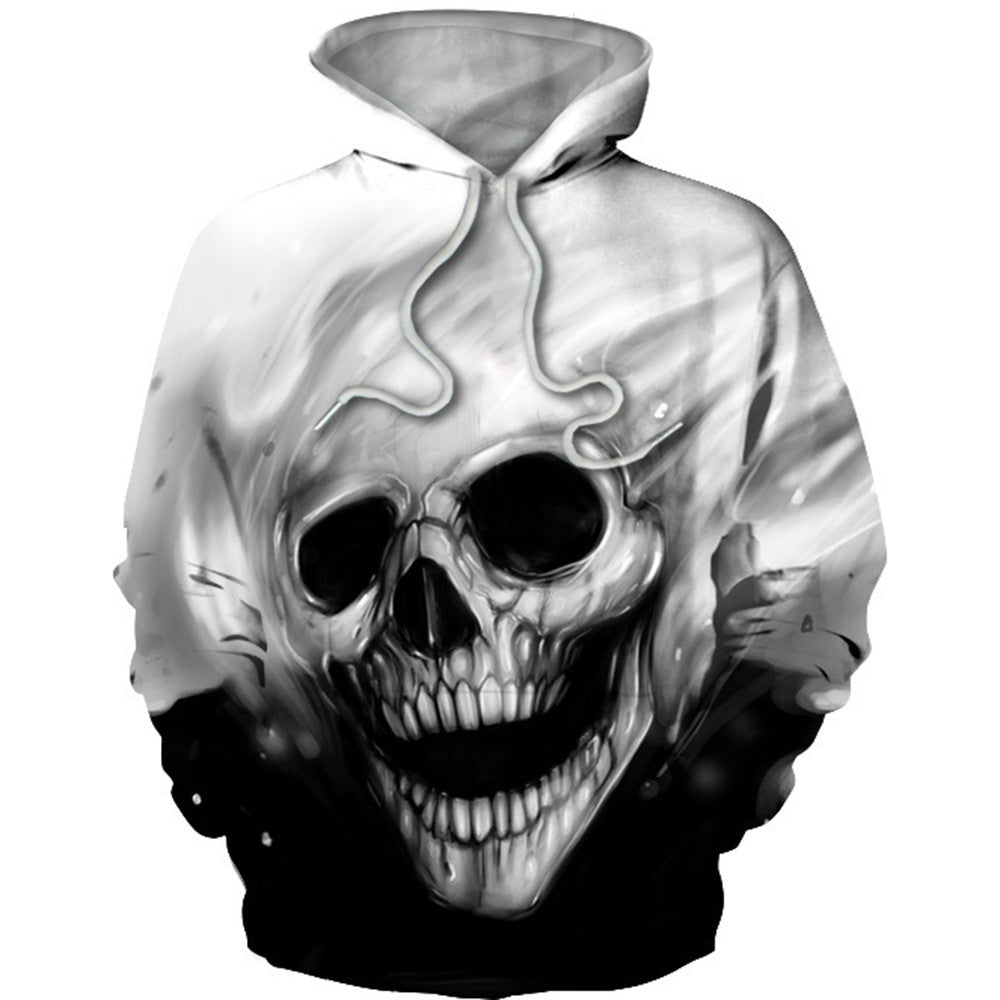 Herren Kapuzenpullover mit leuchtendem Flammenschädel-Print Shop Nory