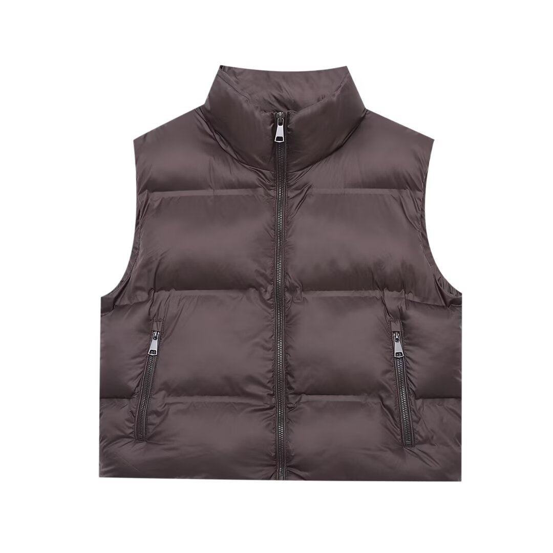 Damen Wattierte Cropped‑Steppweste mit hohem Stehkragen und Reißverschlusstaschen Shop Nory