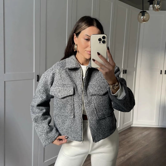Damen Oversize-Shacket aus Wollmix mit Reißverschluss und aufgesetzten Pattentaschen Shop Nory