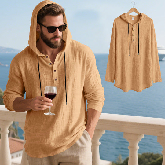 Herren lässiges Kapuzenshirt aus weichem Baumwollmix mit Knopfleiste und praktischen Taschen