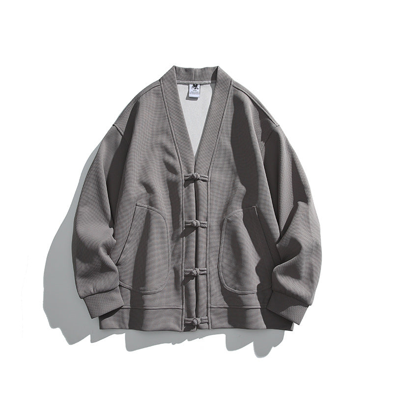 Herren weit geschnittene Kimono-Jacke im Hanfu-Stil mit Kordelverschlüssen und aufgesetzten Taschen Shop Nory