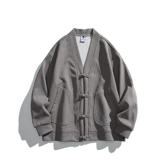 Herren weit geschnittene Kimono-Jacke im Hanfu-Stil mit Kordelverschlüssen und aufgesetzten Taschen Shop Nory