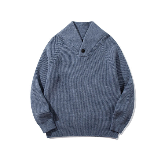 Unisex Gerippter Shawlkragen-Pullover mit Ein-Knopf-Detail Shop Nory