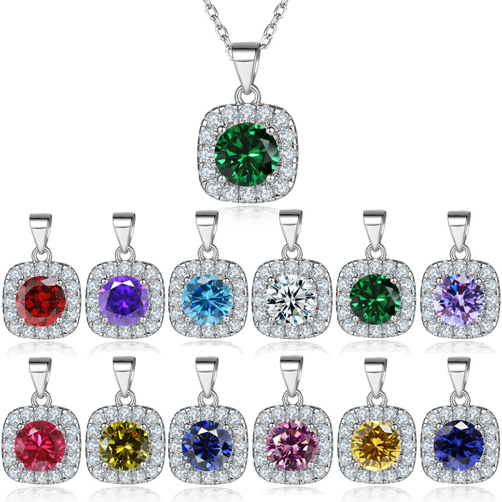 Damen Halskette mit luxuriösem, blauen Kristall und funkelndem Zirkonia-Rahmen Shop Nory