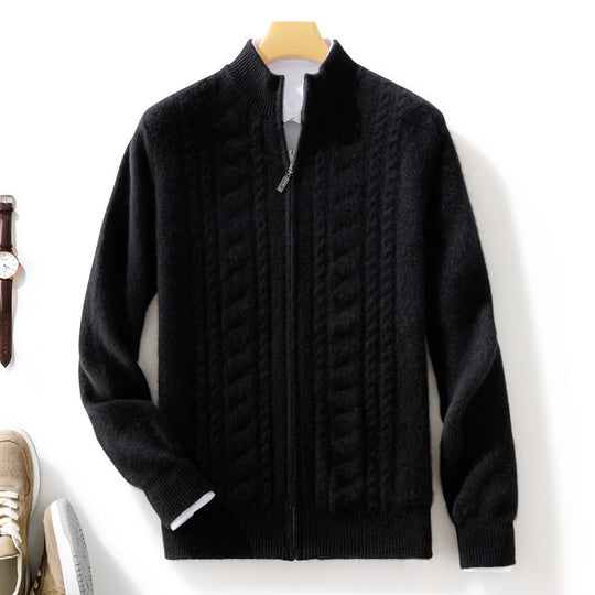 Herren Zipper‑Strickjacke mit Zopfmuster und Stehkragen Shop Nory