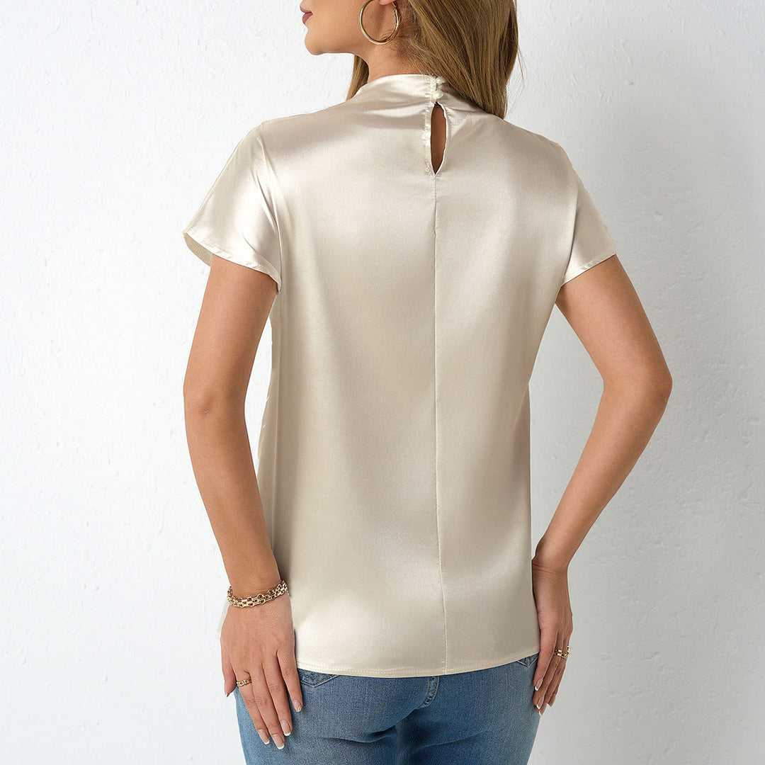Damen Elegantes und fließendes Satinoberteil mit hoch geschlossenem Kragen