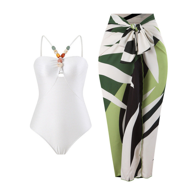 Damen Bandeau-Badeanzug mit asymmetrischem Rock