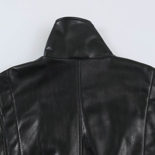 Damen Oversize Lederoptik-Blousonjacke mit Stehkragen und elastischem Saum Shop Nory
