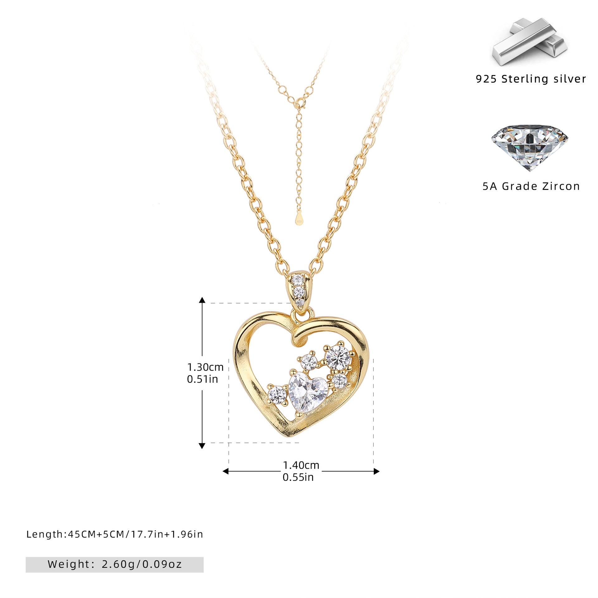 Damen Halskette mit herzförmigem Anhänger aus 925 Sterling Silber und funkelnden Zirkonia Shop Nory