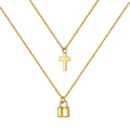 Damen Halskette mit doppeltem Anhänger in Form eines Kreuzes und eines Schlosses Shop Nory