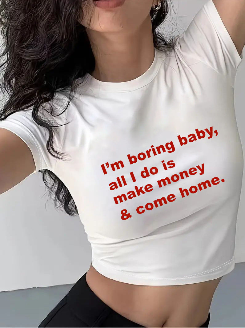 Damen Crop-T-Shirt mit kreativem Motiv und figurbetontem Schnitt Shopnory