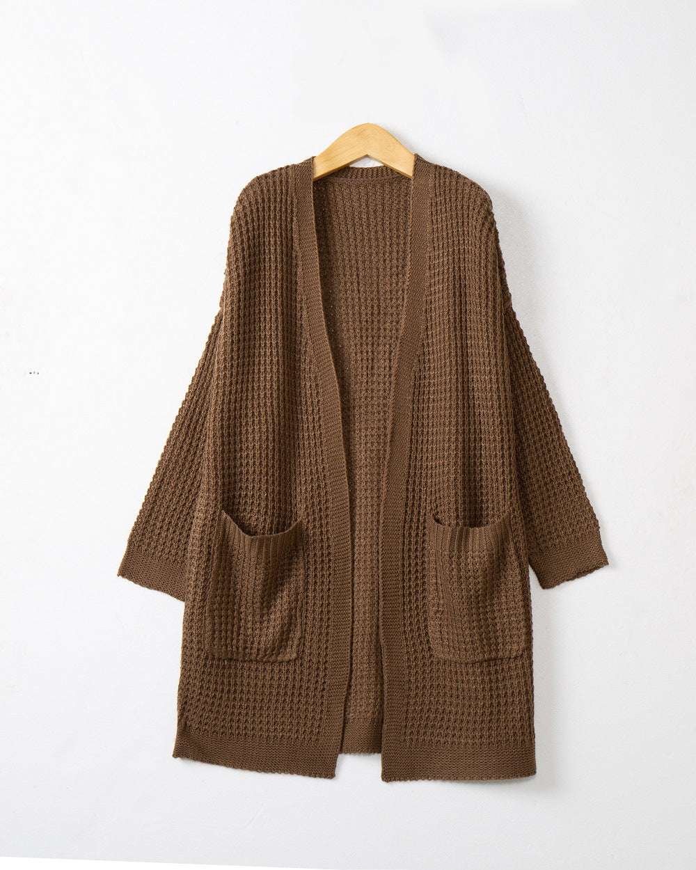 Damen Langer Oversize Strickmantel mit offener Front und aufgesetzten Taschen Shop Nory