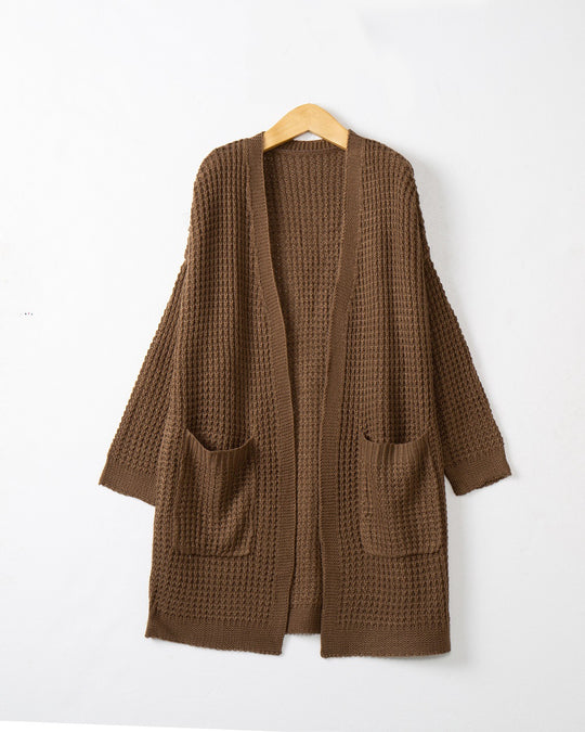 Damen Langer Oversize Strickmantel mit offener Front und aufgesetzten Taschen Shop Nory