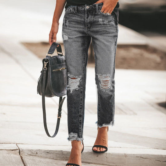 Damen Destroyed Mom Jeans mit Fransen und lässigem Schnitt