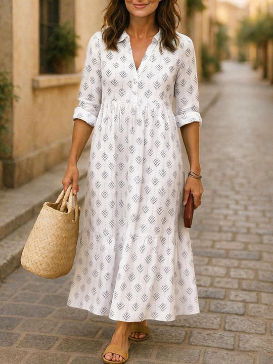 Damen Maxikleid mit elegantem Kragen und floralen Mustern
